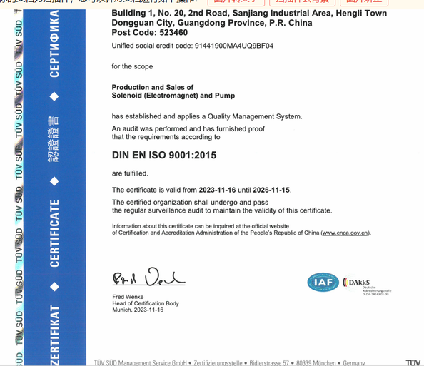 Chiny Dongguan Dason Electric Co., Ltd Certyfikaty